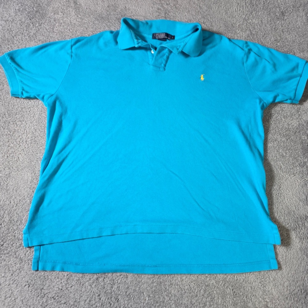 Polo Ralph Lauren Mens Large Polo‎ Shirt Turquoise Blue Yellow Pony Logo Cotton